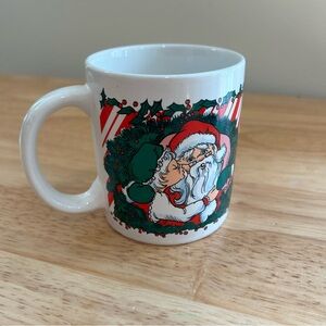 Vintage 1988 Houston Foods Santa Claus & Mrs Claus Coffe Mug‎ Christmas Kissing